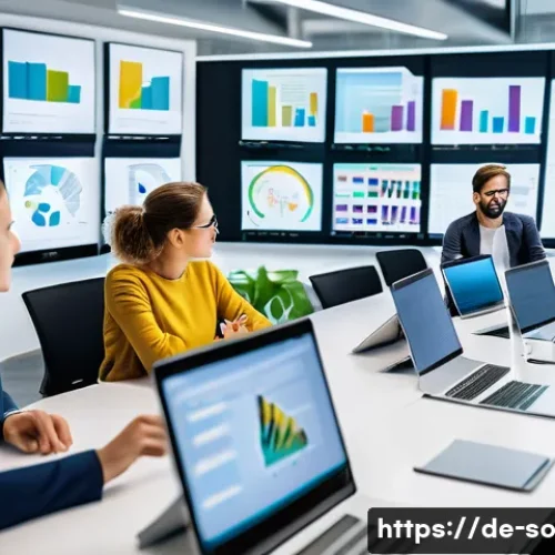 Home 32 CI CD 파이프라인 성과 측정 지표 - A modern software development team working collaboratively in a bright, spacious office in Berlin, G...