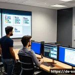 Home 19 CI CD 파이프라인 구축의 일반적인 과정 - A modern software development team collaborating in a sleek, high-tech office environment focused on...