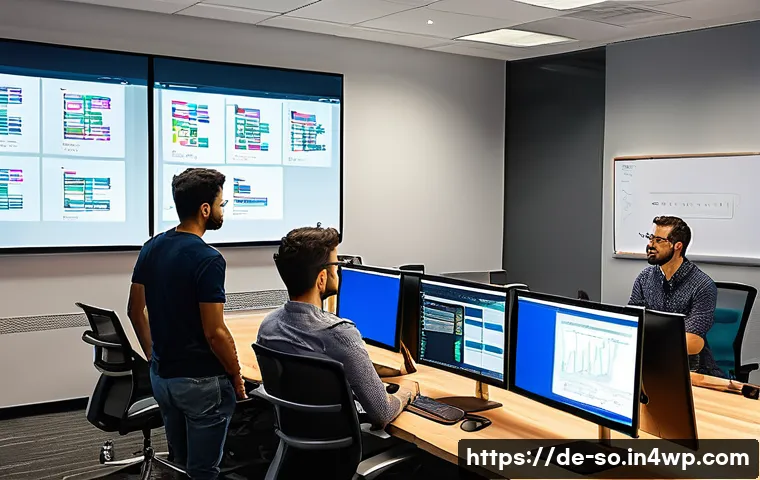 CI CD 파이프라인 구축의 일반적인 과정 - A modern software development team collaborating in a sleek, high-tech office environment focused on...